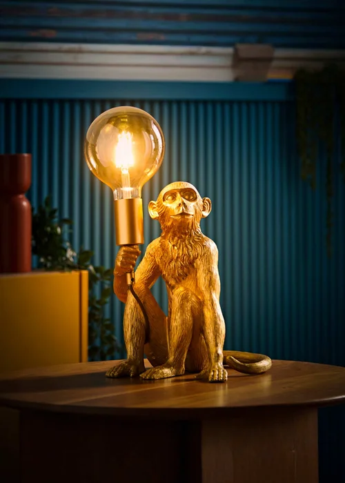 ValueLights Gold Monkey Table Lamp with Giant Globe Bulb - One Size Image 3