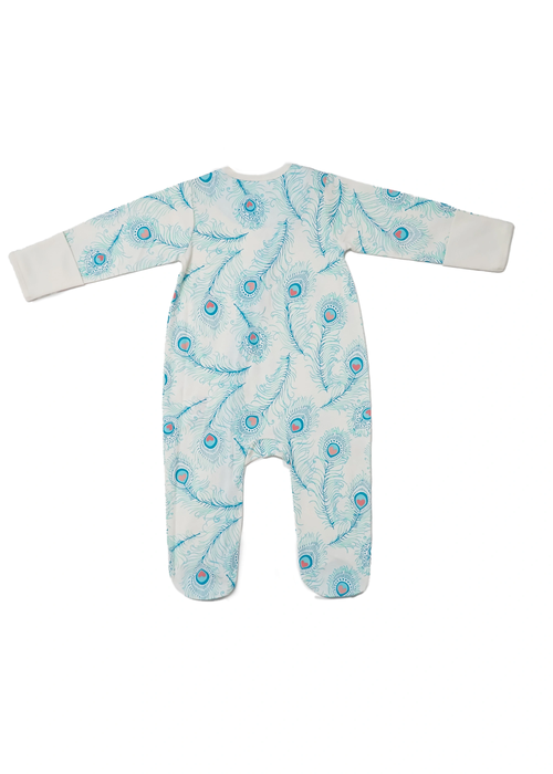 Lucy & Sam White Peacock Zip Babygrow (Newborn to 24 Months) - 6-9 months Image 3