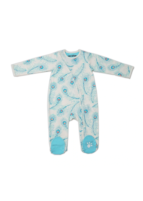 Lucy & Sam White Peacock Zip Babygrow (Newborn to 24 Months) - 6-9 months Image 2