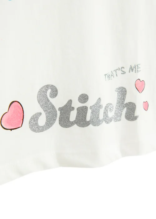 Cool Club White Lilo & Stitch Short Sleeve Glitter Printed T-Shirt (3-7 yrs) - Age 4 Years Image 3