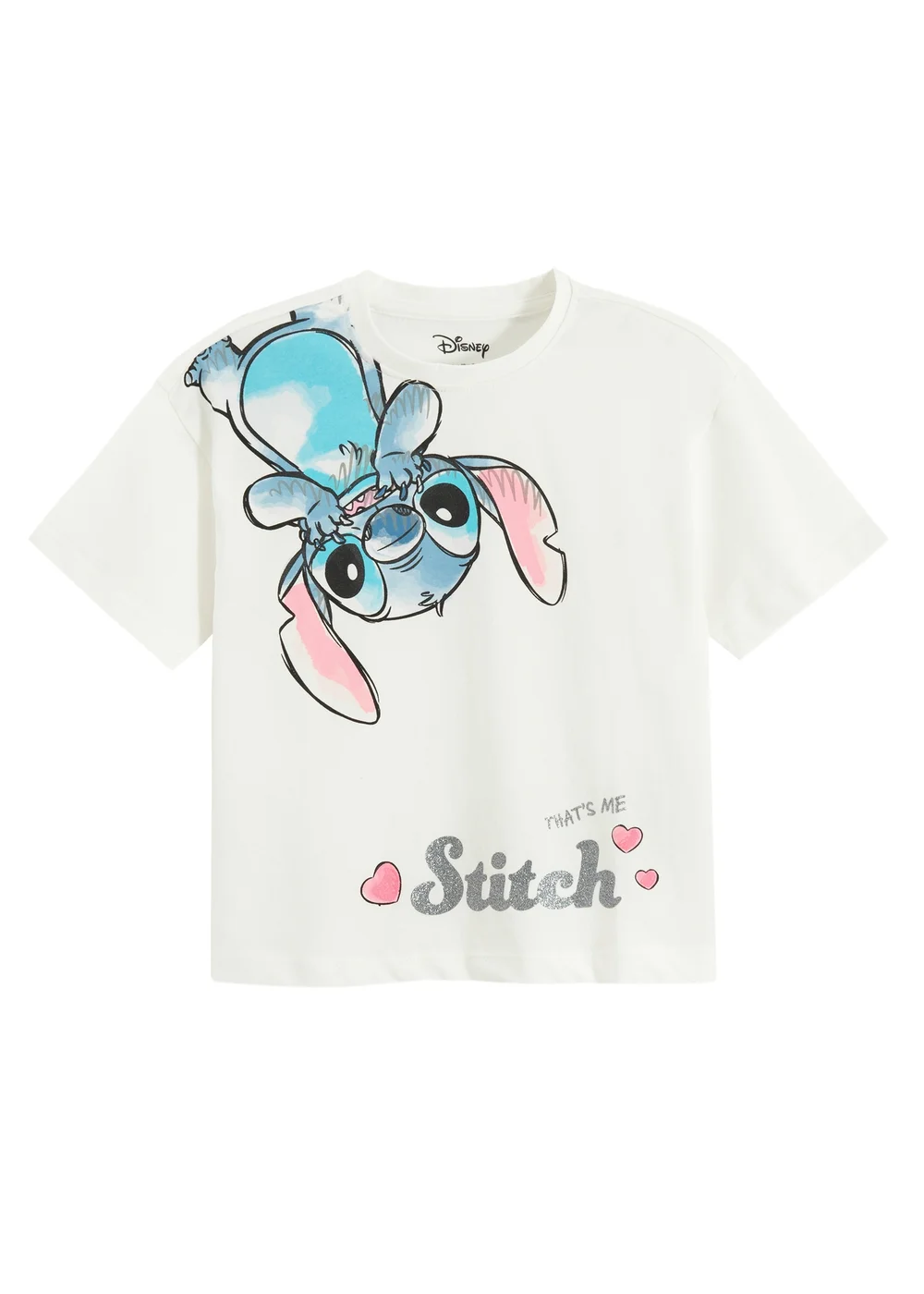 Cool Club White Lilo & Stitch Short Sleeve Glitter Printed T-Shirt (3-7 yrs) - Age 4 Years Image 1