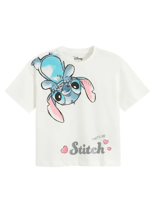 Cool Club White Lilo & Stitch Short Sleeve Glitter Printed T-Shirt (3-7 yrs) - Age 4 Years Image 1