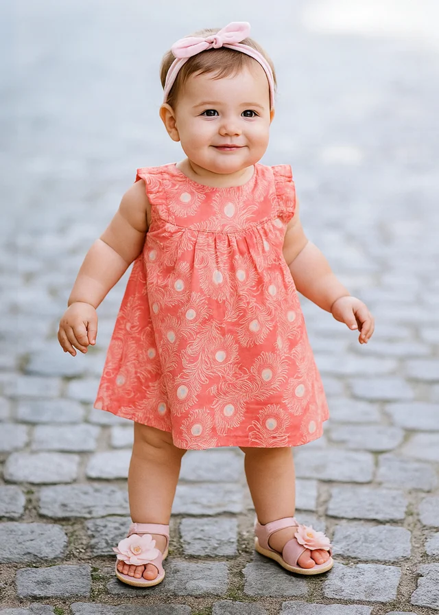 Lucy & Sam Pink Peacock Woven Dress (9 Months to 6 Years)
