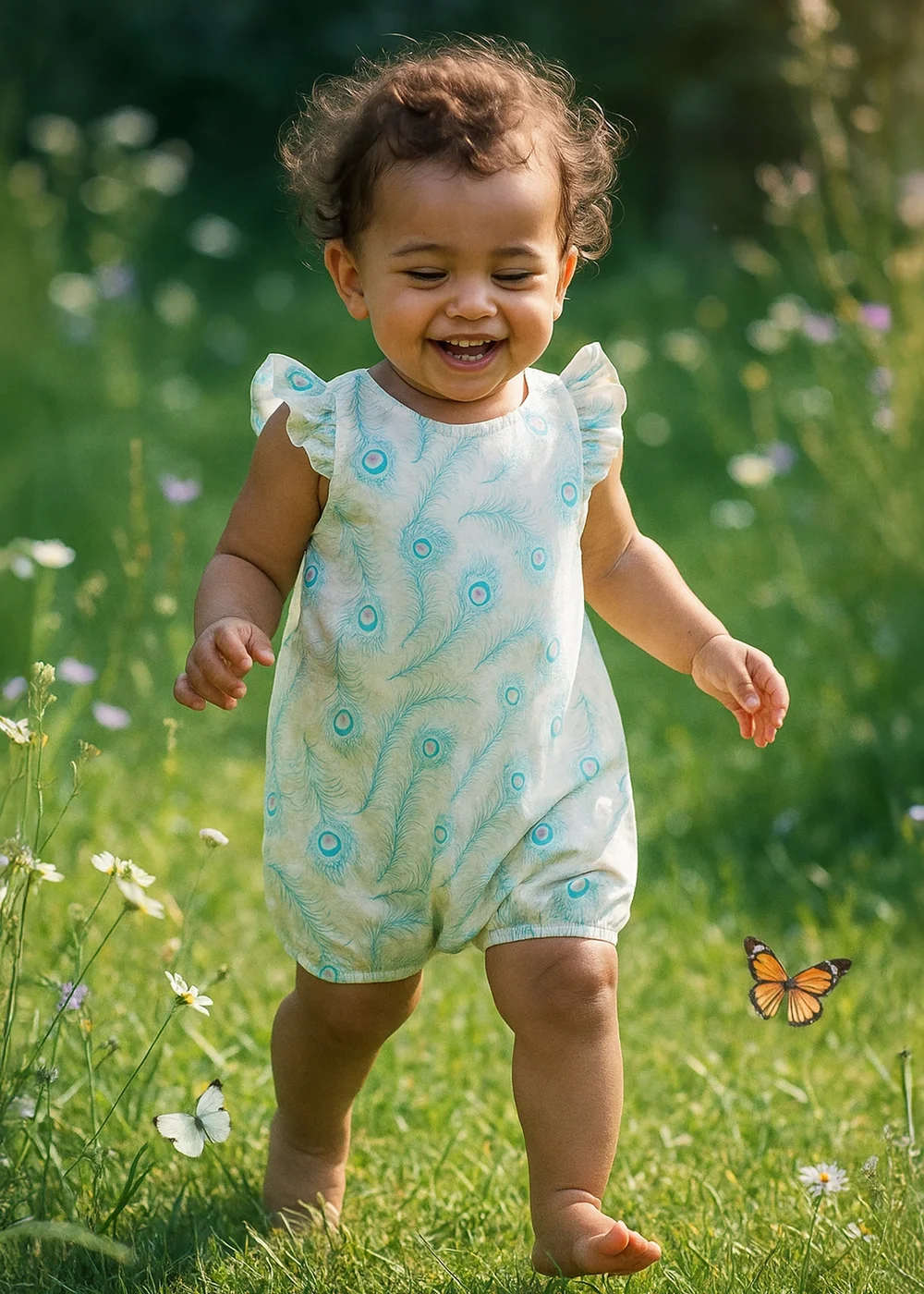 Lucy & Sam White Peacock Woven Frill Romper (9 Months to 6 Years) - 18 - 24 Months Image 1