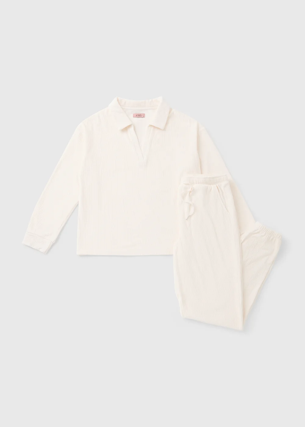 Cream Velour Polo Pyjama Set - Small Image 2