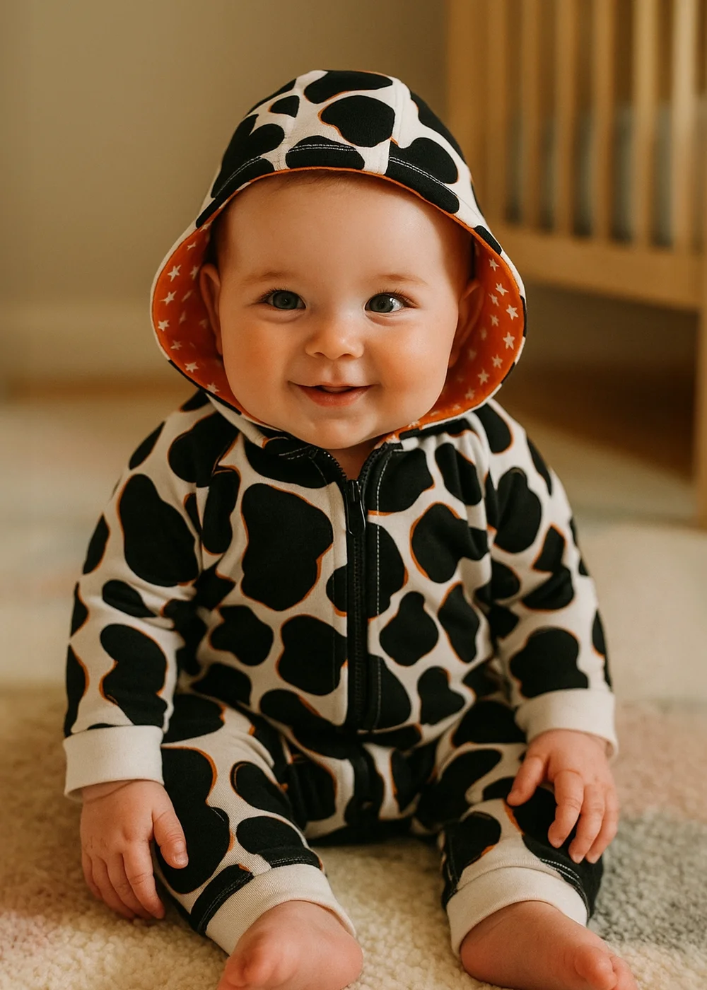 Lucy & Sam Black Cow Hooded Romper (3 Months to 24 Months) - 12 - 18 months Image 1