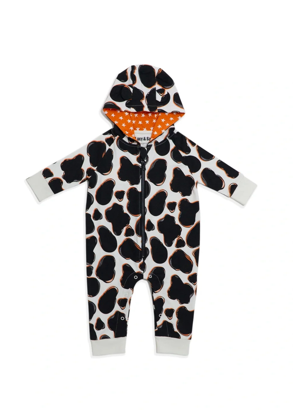 Lucy & Sam Black Cow Hooded Romper (3 Months to 24 Months) - 12 - 18 months Image 2