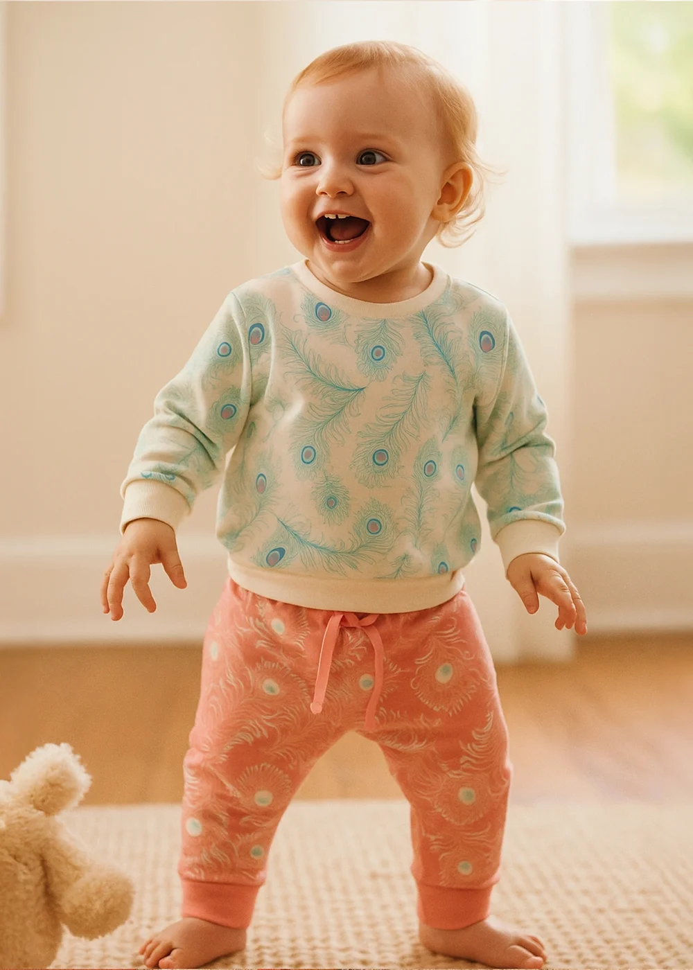 Lucy & Sam White Peacock Crew Sweat (9 Months to 6 Years) - 5-6 Yrs Image 1