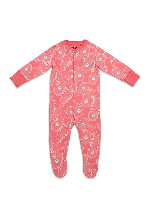 Lucy & Sam Pink Peacock Button Babygrow (0 to 24 Months) - 9 - 12 Months Image 2