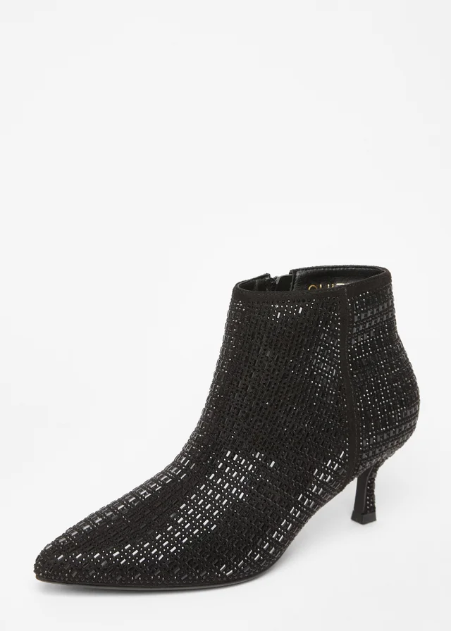 Quiz Black Embellished Flare Heel Boots