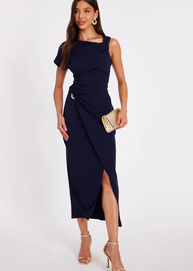 Quiz Navy Asymmetric Wrap Midaxi Dress