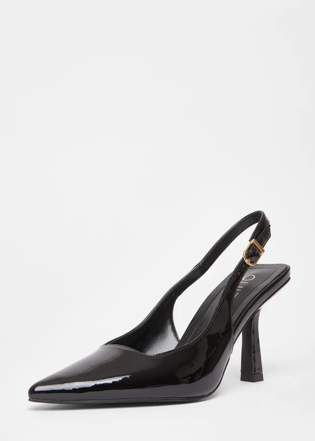 Quiz Black Faux Leather Court Heels