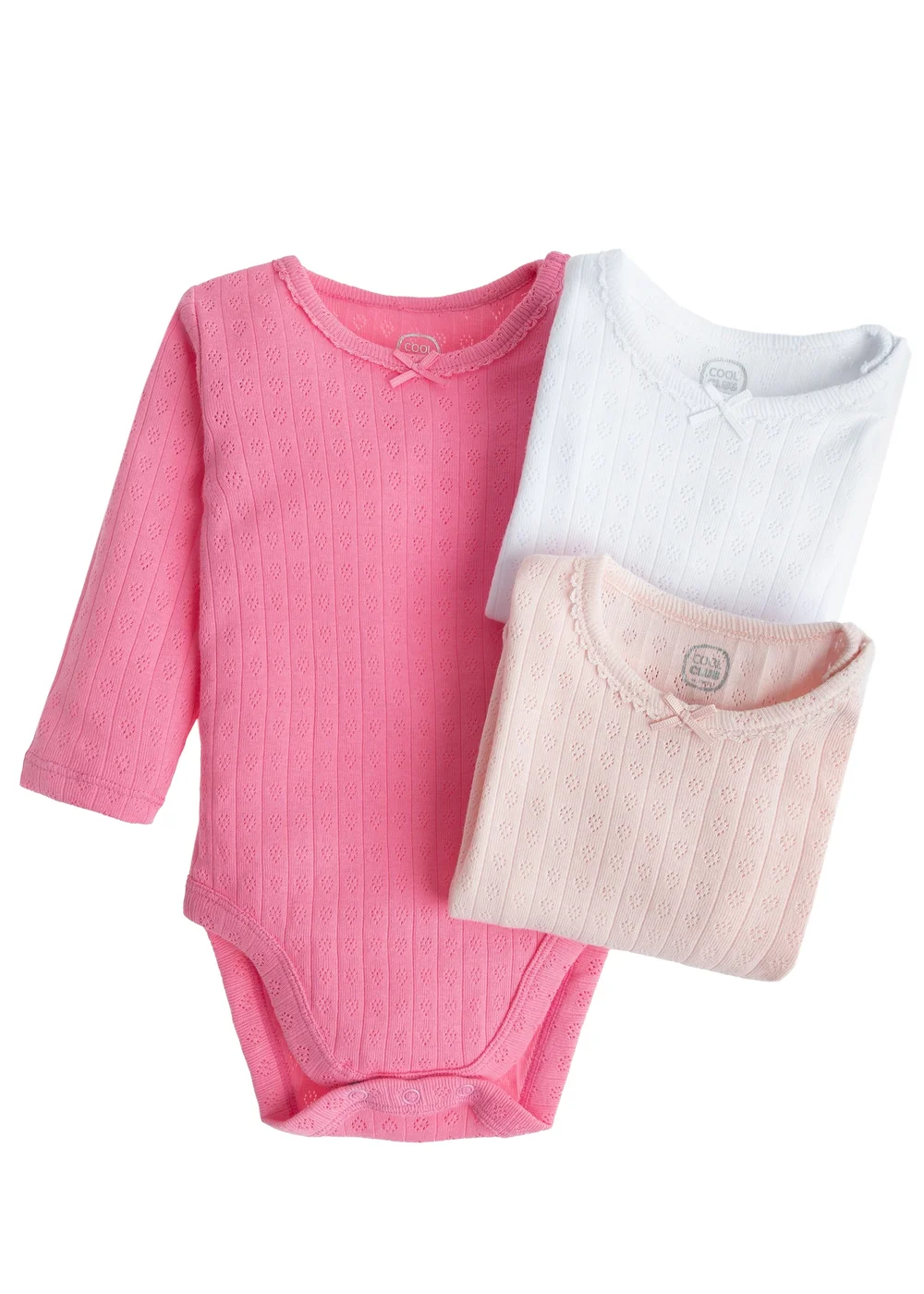 Cool Club Pink Ribbed Long Sleeve Bodysuits with Bow 3-Pack(1-36 mnths) - 1 - 2 months Image 1