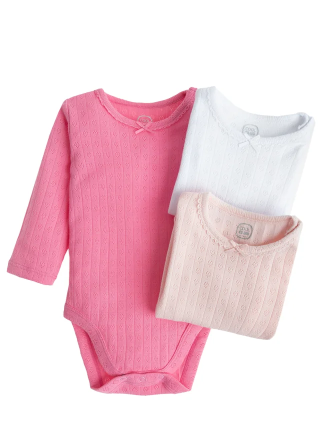 Cool Club Pink Ribbed Long Sleeve Bodysuits with Bow 3-Pack(1-36 mnths)