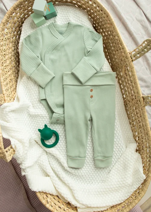 Cool Club Green Ribbed Bodysuit & Trousers Outfit 2-Piece Set (0-9 mnths) - 2 - 6 months Image 1