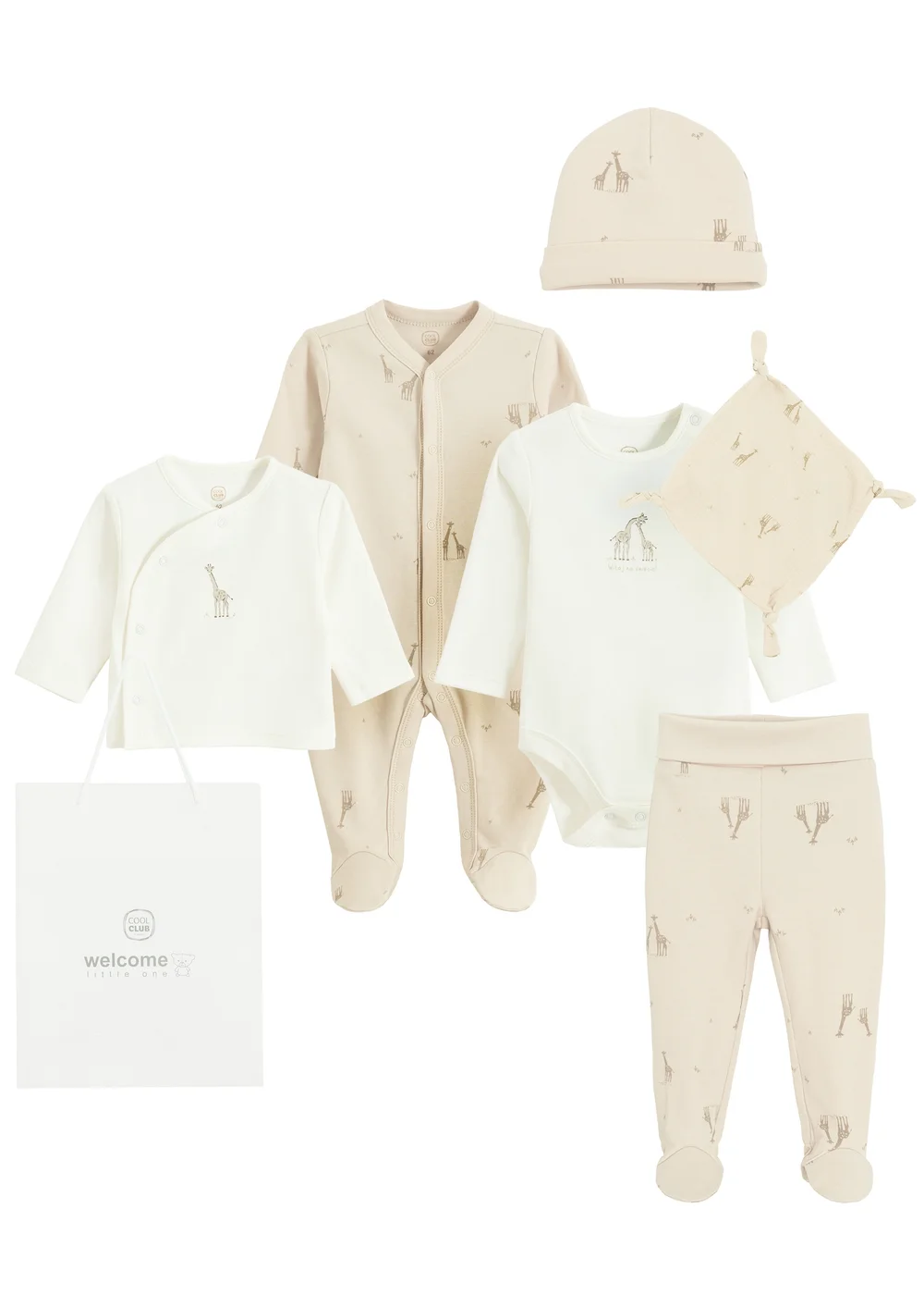 Cool Club Beige Printed Baby Gift 6-Piece Set (1-9 mnths) - 0 - 1 months Image 1