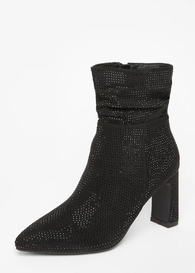 Quiz Black Diamante Heeled Boots