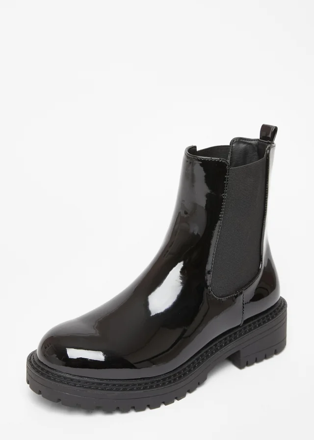 Quiz Black Wide Fit Faux Leather Chelsea Boots