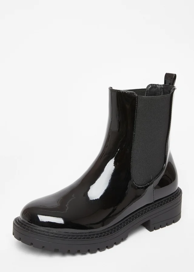Quiz Black Faux Leather Chelsea Boots