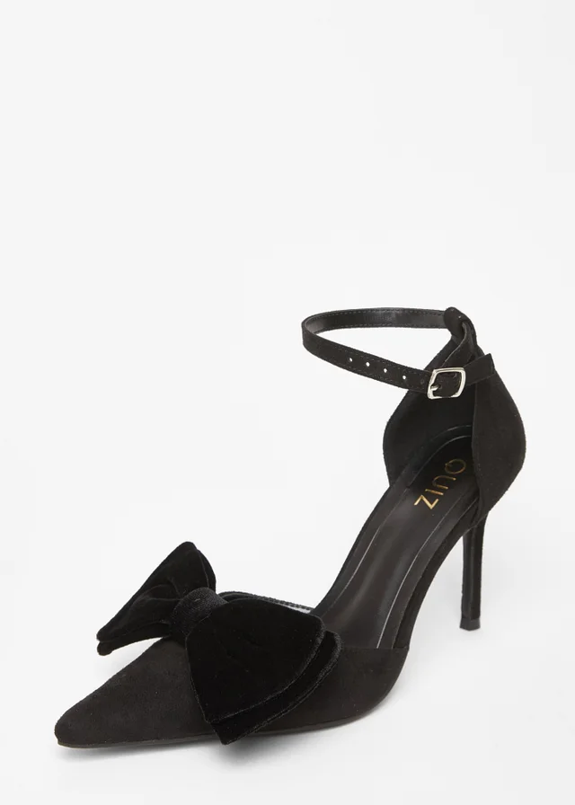 Quiz Black Velvet Bow Court Heels