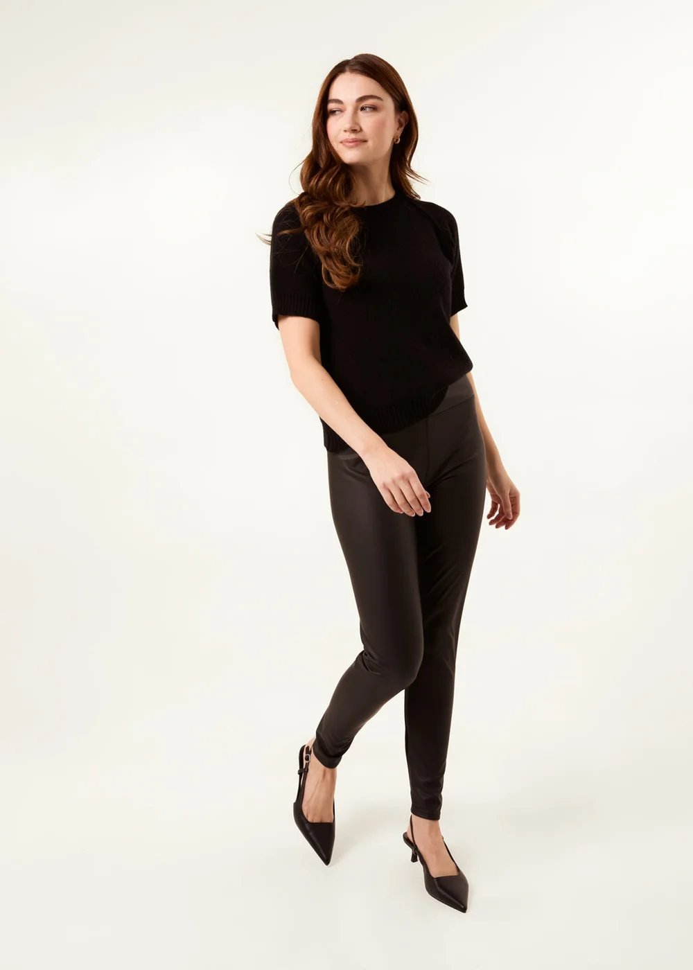 Blue Vanilla Black High Waist PU Elasticated Leggings - XL Image 1