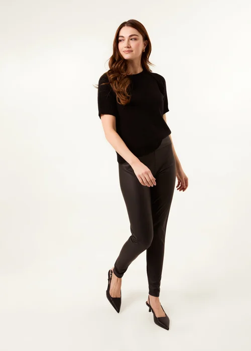 Blue Vanilla Black High Waist PU Elasticated Leggings - XL Image 1