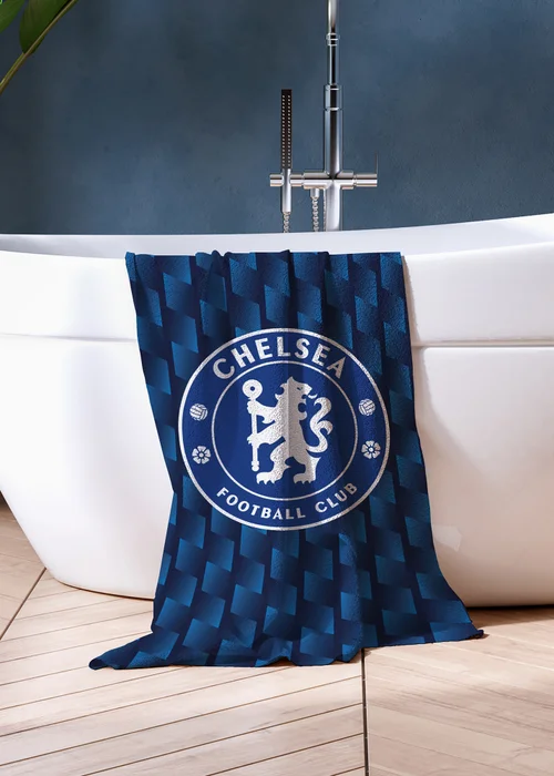 Chelsea FC Blue Geometric Bath Towel - 75 X 150 Image 1