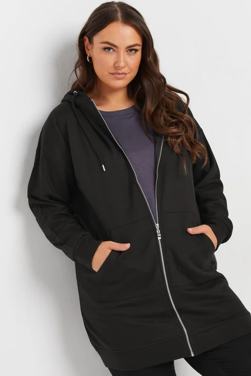 Yours Curve Black Longline Zip Hoodie - Size 34-36 clothing Image 2