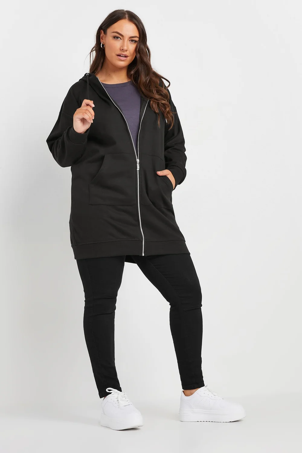 Yours Curve Black Longline Zip Hoodie - Size 18 Clothing Image 3