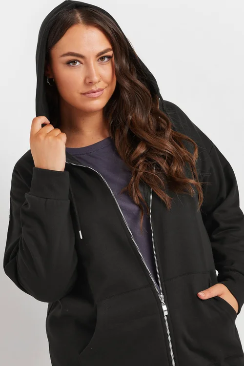 Yours Curve Black Longline Zip Hoodie - Size 34-36 clothing Image 1
