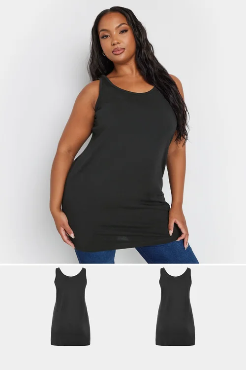 Yours Curve 2 Pack Black Longline Vest Tops - Size 26-28 Clothing Image 1
