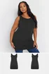 Yours Curve 2 Pack Black Longline Vest Tops - Size 26-28 Clothing Image 1