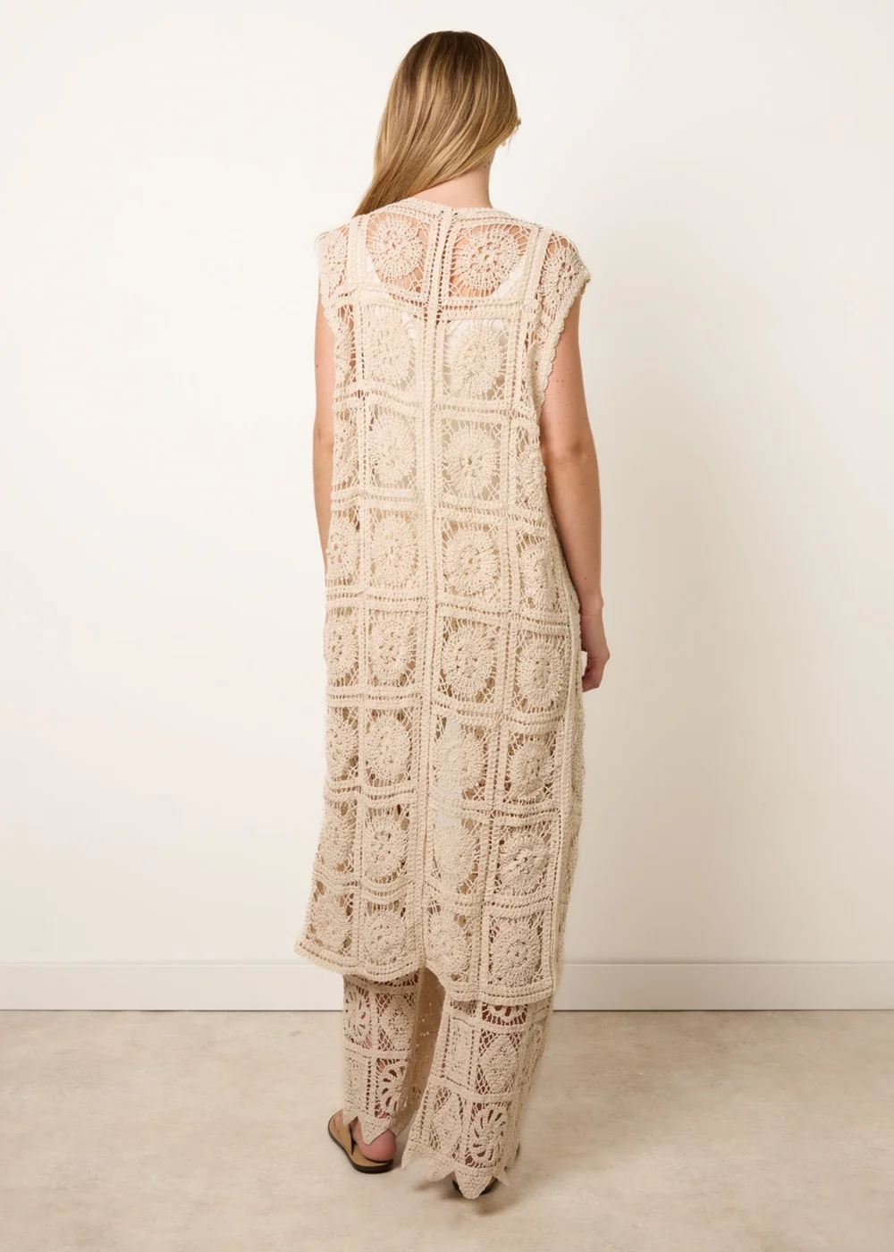 Blue Vanilla Beige Crochet Detailed Tie Front Cardigan - S/M Image 4