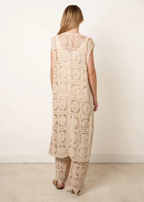 Blue Vanilla Beige Crochet Detailed Tie Front Cardigan - S/M Image 4