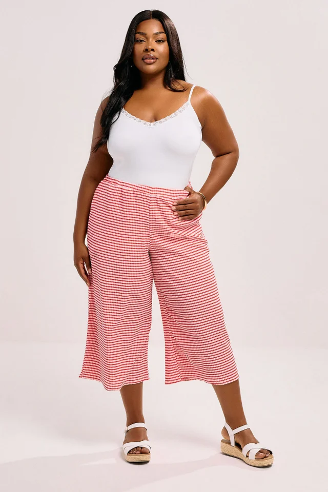 Yours Curve Red Gingham Textured Midaxi Culottes