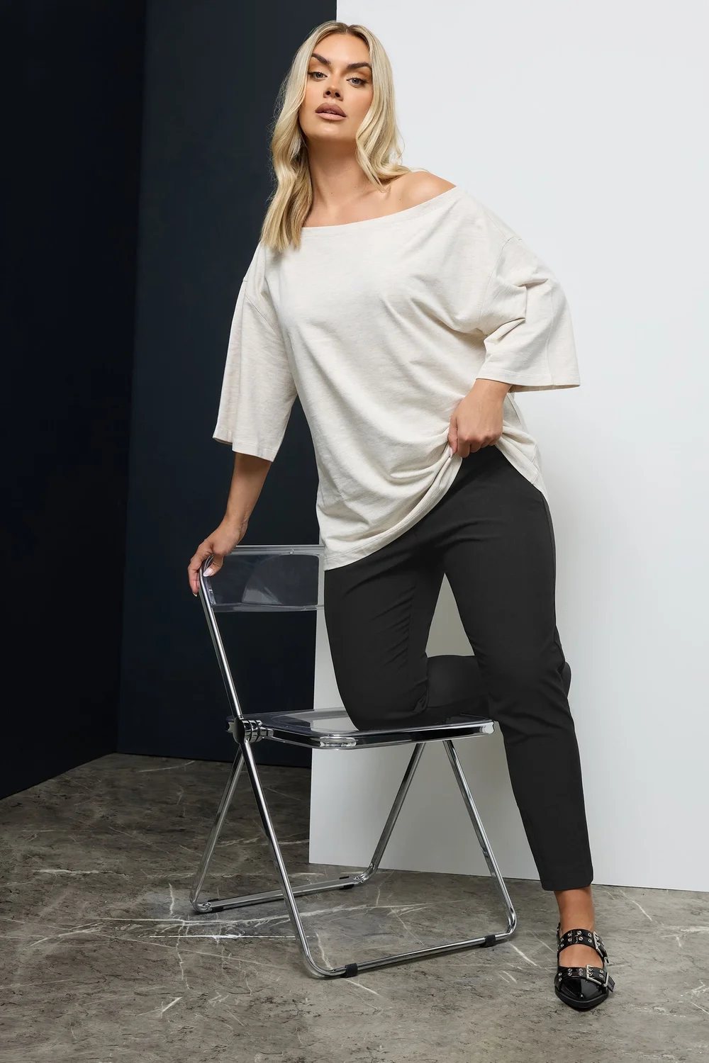 Yours Curve Black Elasticated Tapered Stretch Trousers - 26-28 Image 2