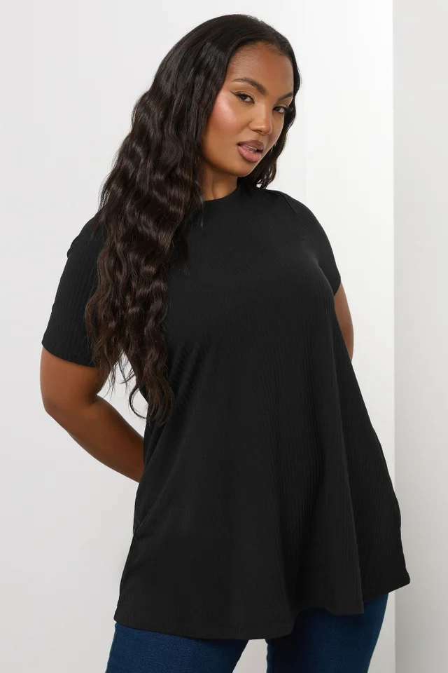 Yours Curve Black Ribbed Swing Top