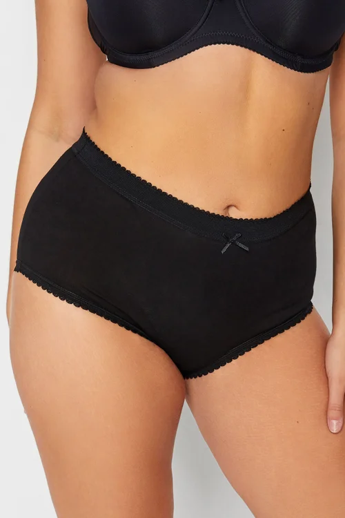 Yours 5 Pack Curve Black Cotton High Waisted Full Briefs - 22-24 Image 2