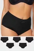 Yours 5 Pack Curve Black Cotton High Waisted Full Briefs - 22-24 Image 1