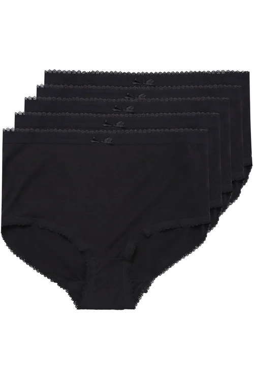 Yours 5 Pack Curve Black Cotton High Waisted Full Briefs - 22-24 Image 3