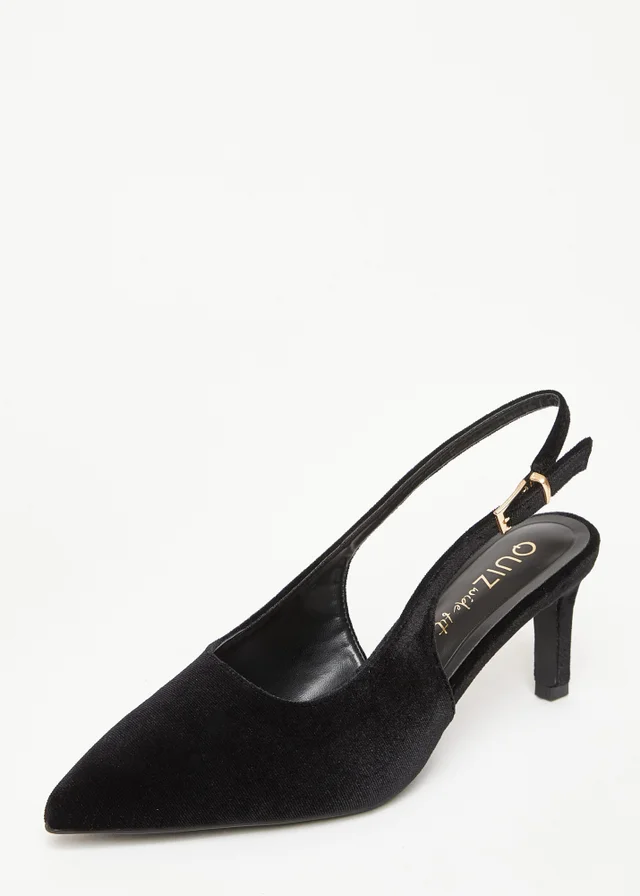 Quiz Black Wide Fit Slingback Court Heels