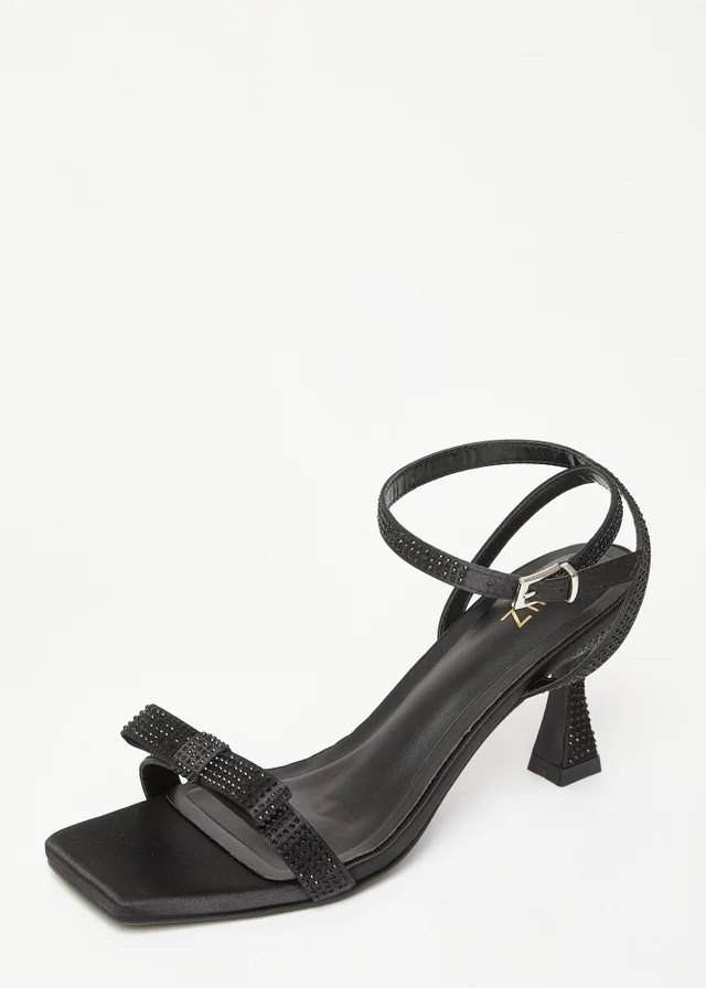 Quiz Black Diamante Bow Front Heels