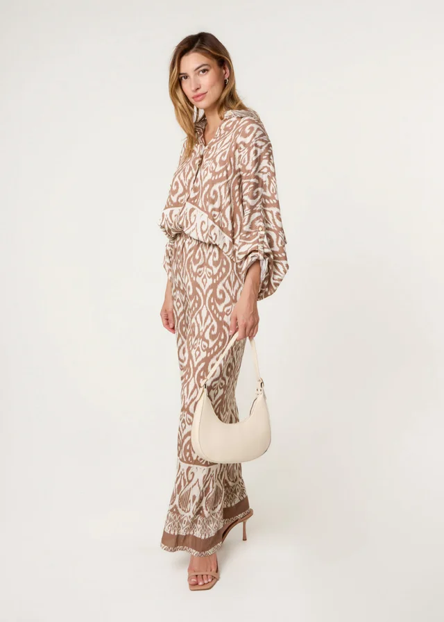 Blue Vanilla Beige Printed Elasticated Trousers