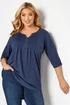 Yours Curve Denim Blue Pintuck Henley T-Shirt - Size 22-24 Image 1