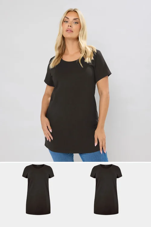 Yours Curve 2 Pack Black Longline T-Shirts - Size 18 Clothing Image 1