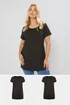 Yours Curve 2 Pack Black Longline T-Shirts - Size 18 Clothing Image 1