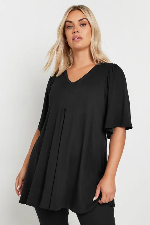 Yours Curve Black Pleat Angel Sleeve Swing Top - Size 30-32 Clothing Image 1