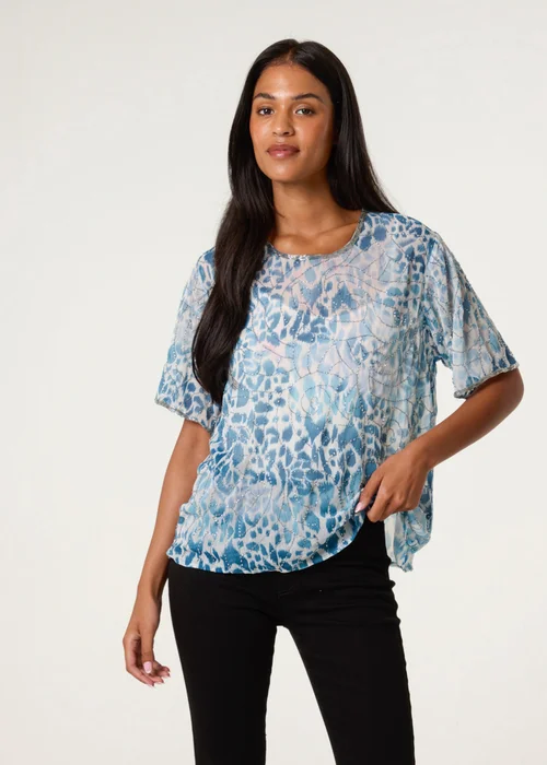 Blue Vanilla Green Embellished Chiffon Top - Medium Image 1