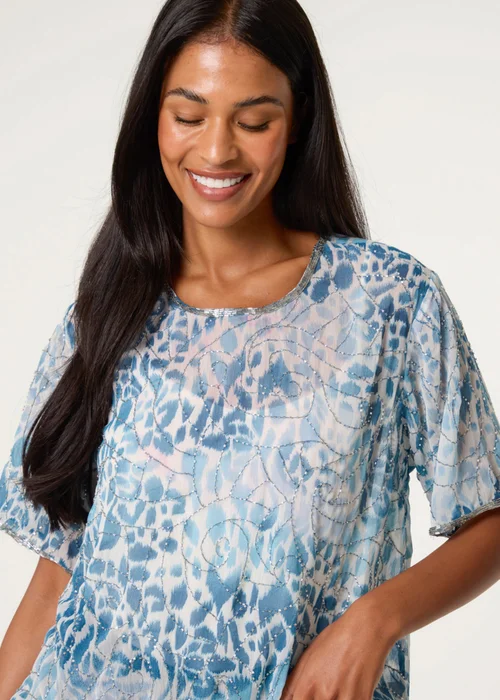 Blue Vanilla Green Embellished Chiffon Top - Medium Image 2