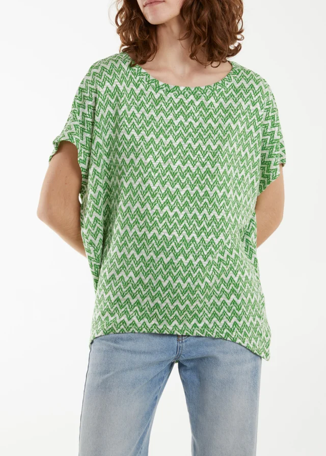 Blue Vanilla Green Zig Zag Batwing Top